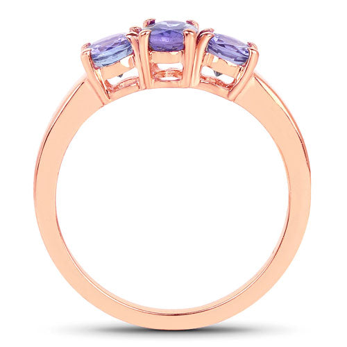 Anillo de plata de ley 925 chapado en oro rosa de 18K con tanzanita auténtica de 0,90 quilates
