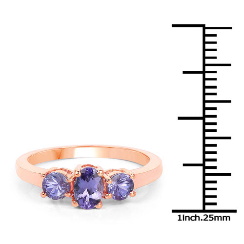 Anillo de plata de ley 925 chapado en oro rosa de 18K con tanzanita auténtica de 0,90 quilates
