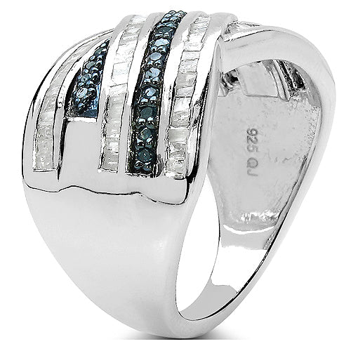 Anillo de plata de ley .925 con diamante azul genuino de 1.02 quilates y diamante blanco