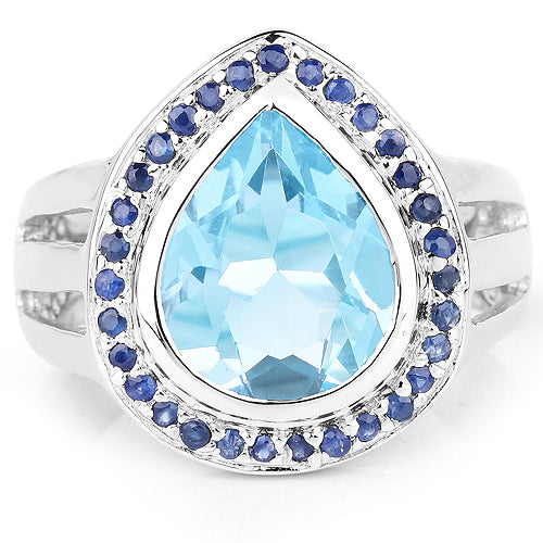 Anillo de plata de ley .925 con topacio azul auténtico y zafiro azul de 5.42 quilates