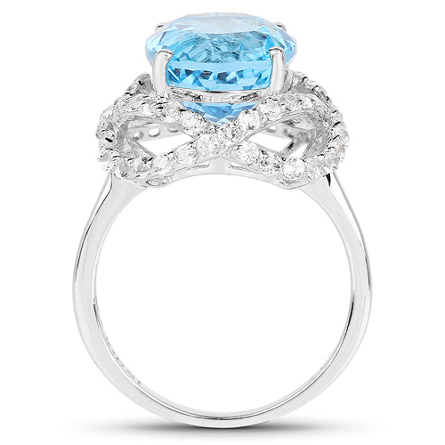 Anillo de plata de ley .925 con topacio azul suizo y topacio blanco genuino de 7.32 quilates