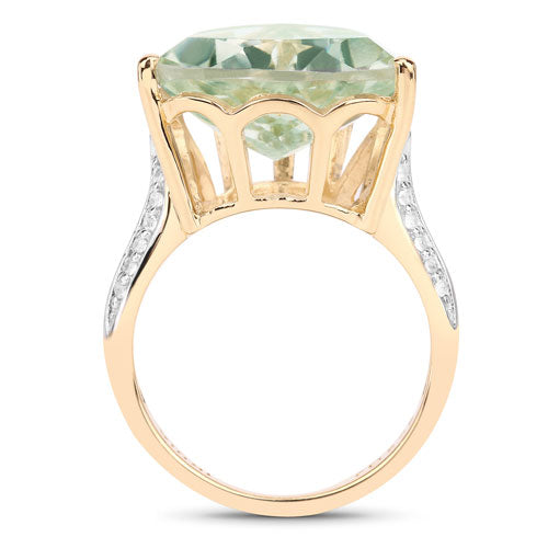 Anillo de plata esterlina .925 con amatista verde genuina de 8.08 quilates y topacio blanco