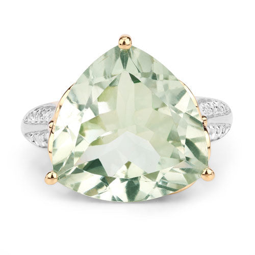 Anillo de plata esterlina .925 con amatista verde genuina de 8.08 quilates y topacio blanco