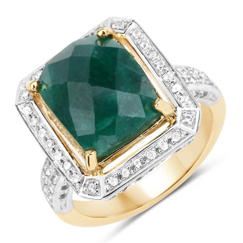 Anillo de plata de ley .925 con esmeralda teñida de 5.18 quilates y topacio blanco