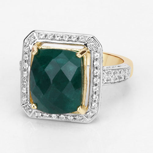 Anillo de plata de ley .925 con esmeralda teñida de 5.18 quilates y topacio blanco