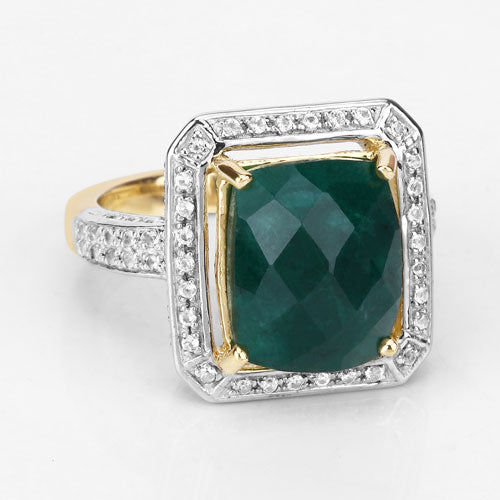 Anillo de plata de ley .925 con esmeralda teñida de 5.18 quilates y topacio blanco