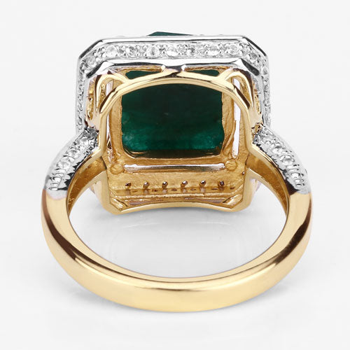 Anillo de plata de ley .925 con esmeralda teñida de 5.18 quilates y topacio blanco