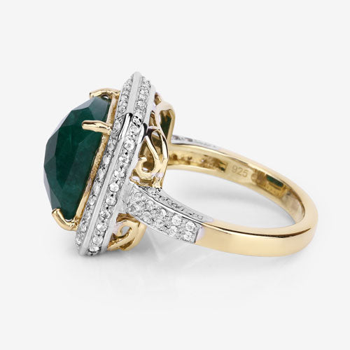 Anillo de plata de ley .925 con esmeralda teñida de 5.18 quilates y topacio blanco