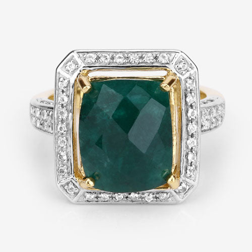 Anillo de plata de ley .925 con esmeralda teñida de 5.18 quilates y topacio blanco