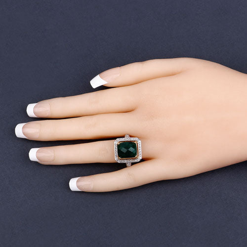 Anillo de plata de ley .925 con esmeralda teñida de 5.18 quilates y topacio blanco