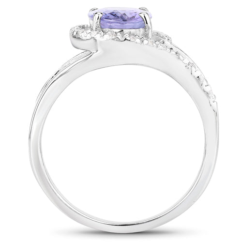 Anillo de Plata Fina .925 con Tanzanita Genuina de 1.82 Quilates y Zircón Blanco