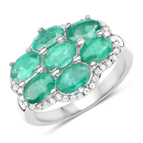 Anillo de plata de ley .925 con esmeralda zambiana auténtica de 3.33 quilates y circonita blanca