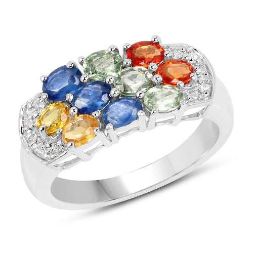 Anillo de plata de ley .925 con zafiros múltiples auténticos de 2.05 quilates