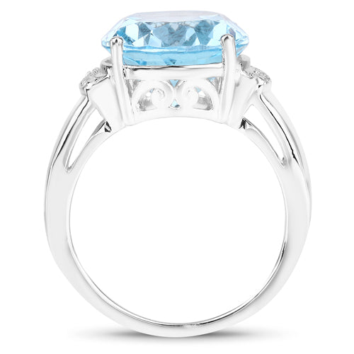 Anillo de plata de ley .925 con topacio azul genuino de 8.36 quilates y circonia blanca