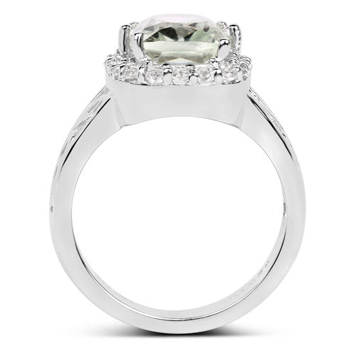 Anillo de plata de ley .925 con amatista verde genuina de 3.94 quilates y topacio blanco