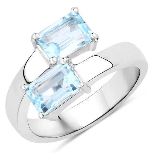 Anillo de plata de ley .925 con topacio azul auténtico de 2,14 quilates