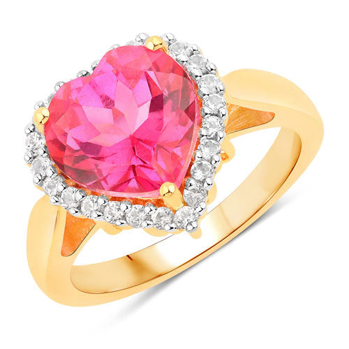 Anillo de plata de ley .925 con topacio rosa y topacio blanco auténticos de 5.03 quilates