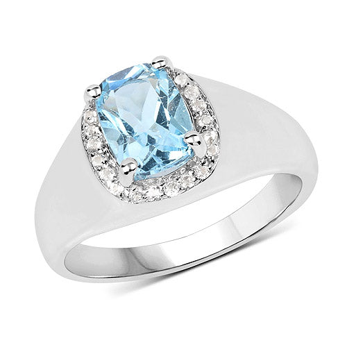 Anillo de plata de ley .925 con topacio azul genuino y topacio blanco de 1,62 quilates