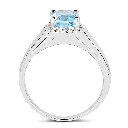 Anillo de plata de ley .925 con topacio azul genuino y topacio blanco de 1,62 quilates
