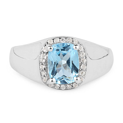Anillo de plata de ley .925 con topacio azul genuino y topacio blanco de 1,62 quilates