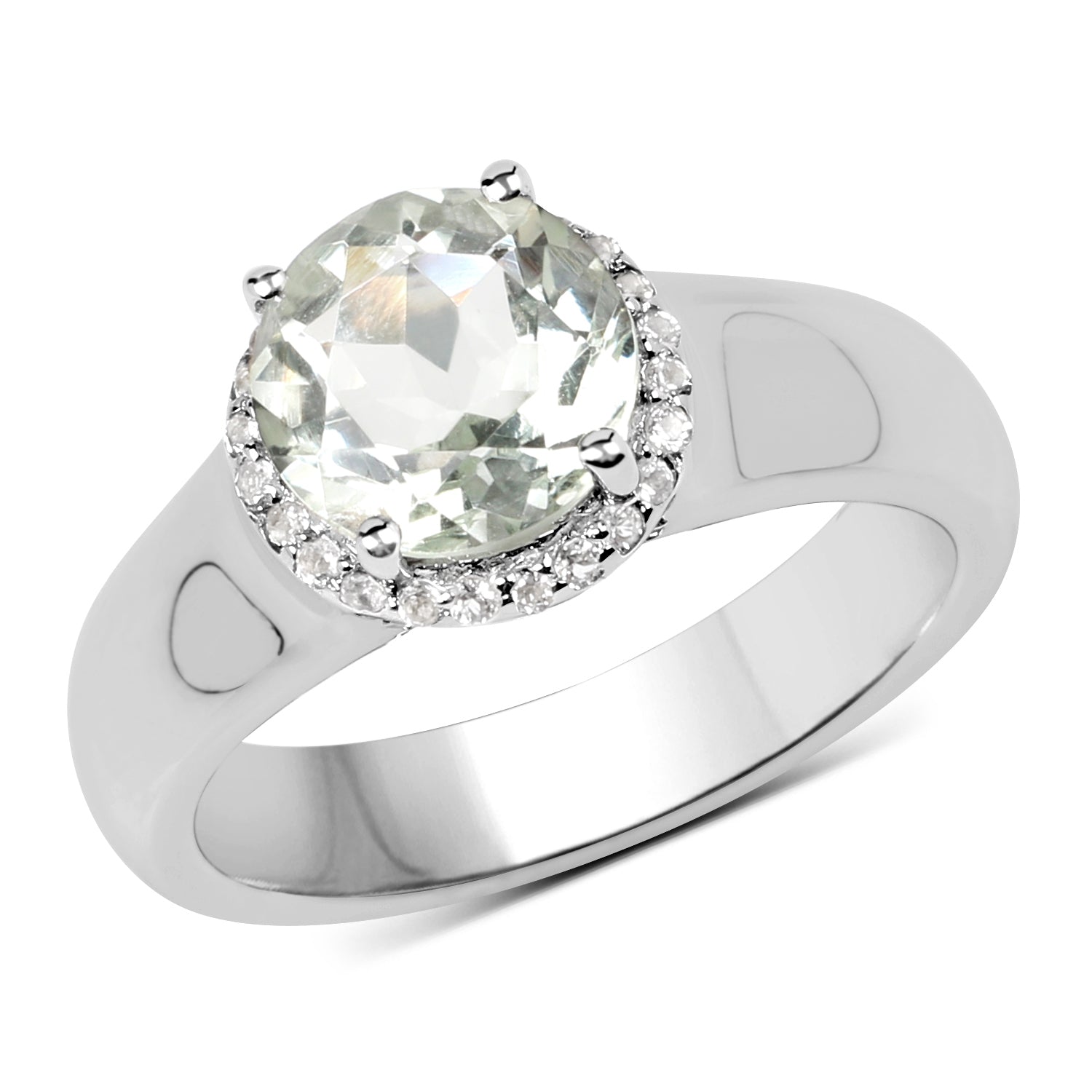 Anillo de plata de ley .925 con amatista verde genuina de 1,87 quilates y topacio blanco