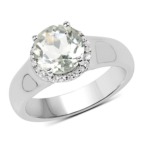 Anillo de plata de ley .925 con amatista verde genuina de 1,87 quilates y topacio blanco