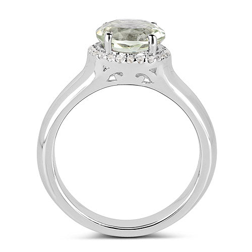 Anillo de plata de ley .925 con amatista verde genuina de 1,87 quilates y topacio blanco
