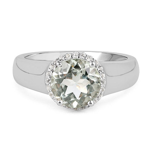Anillo de plata de ley .925 con amatista verde genuina de 1,87 quilates y topacio blanco