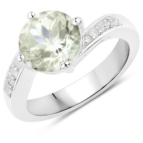Anillo de plata de ley .925 con amatista verde genuina de 2.85 quilates y topacio blanco