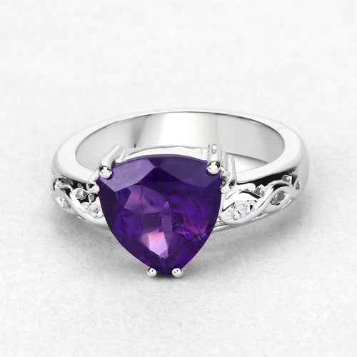 Anillo de plata de ley .925 con amatista genuina de 2.71 quilates y topacio blanco