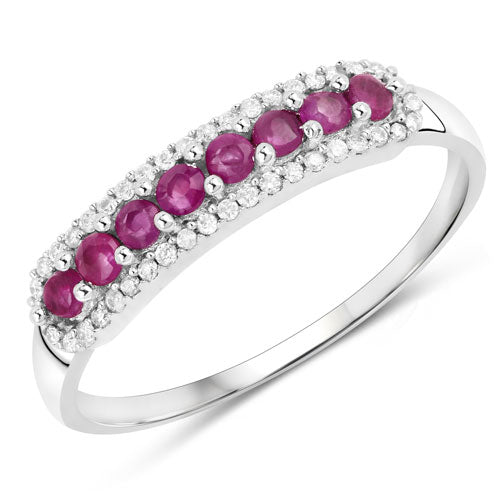 Anillo de oro blanco de 14K con rubí genuino de 0.47 quilates y diamantes blancos