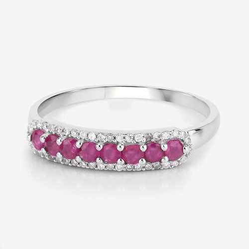 Anillo de oro blanco de 14K con rubí genuino de 0.47 quilates y diamantes blancos