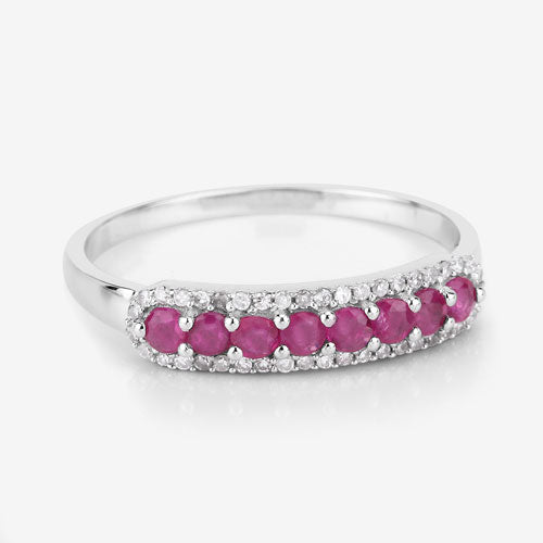 Anillo de oro blanco de 14K con rubí genuino de 0.47 quilates y diamantes blancos