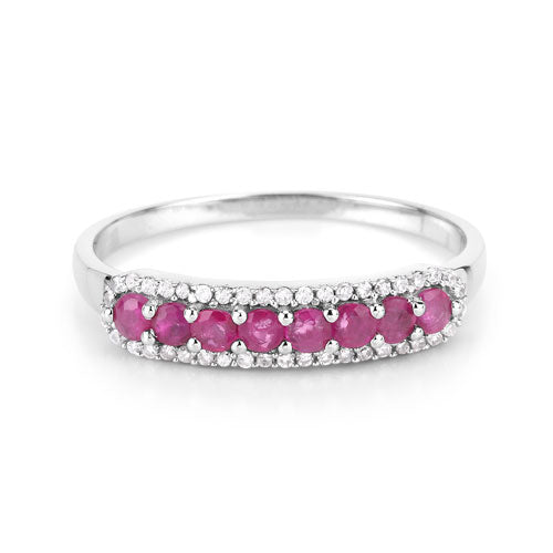 Anillo de oro blanco de 14K con rubí genuino de 0.47 quilates y diamantes blancos