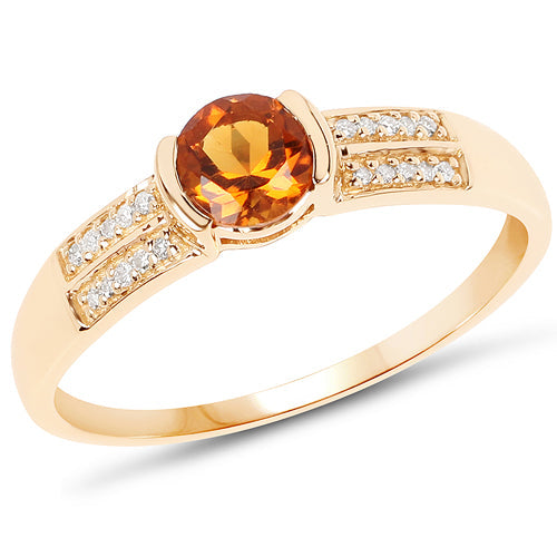 Anillo de oro amarillo de 14 quilates con citrino genuino de 0,51 quilates y diamantes blancos