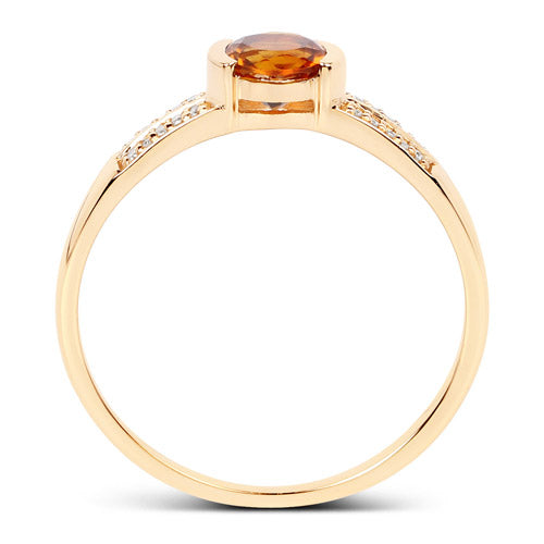 Anillo de oro amarillo de 14 quilates con citrino genuino de 0,51 quilates y diamantes blancos