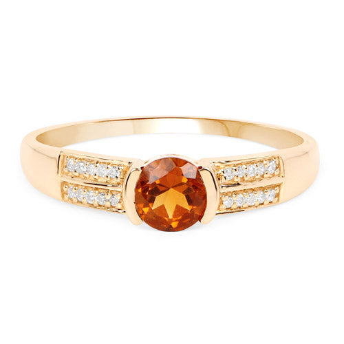 Anillo de oro amarillo de 14 quilates con citrino genuino de 0,51 quilates y diamantes blancos