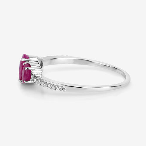 Anillo de oro blanco de 14K con rubí genuino de 1,02 quilates y diamantes blancos