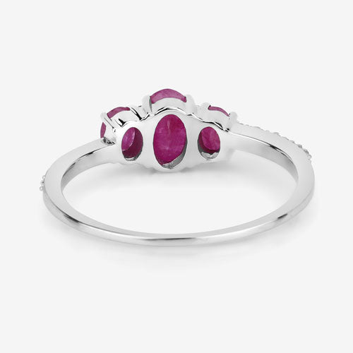 Anillo de oro blanco de 14K con rubí genuino de 1,02 quilates y diamantes blancos