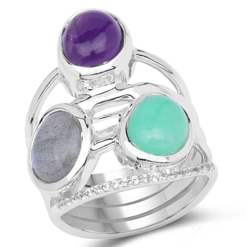 Anillo de plata de ley .925 con varias piedras preciosas de 4,00 quilates