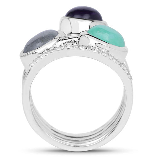Anillo de plata de ley .925 con varias piedras preciosas de 4,00 quilates