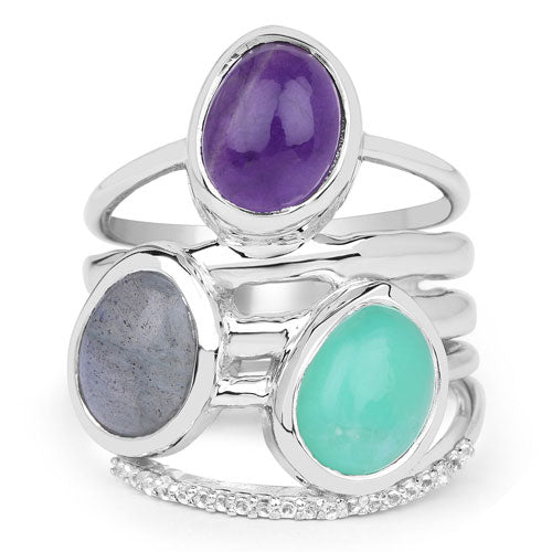 Anillo de plata de ley .925 con varias piedras preciosas de 4,00 quilates
