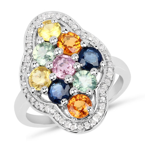 Anillo de plata de ley .925 con zafiro multicolor auténtico de 2.63 quilates