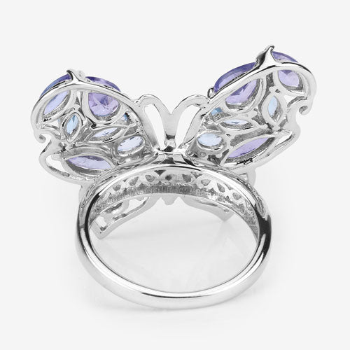 Anillo de plata de ley .925 con tanzanita genuina de 3.60 quilates y topacio azul suizo