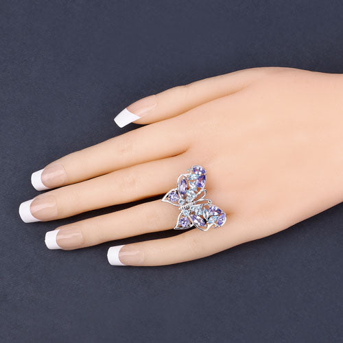 Anillo de plata de ley .925 con tanzanita genuina de 3.60 quilates y topacio azul suizo
