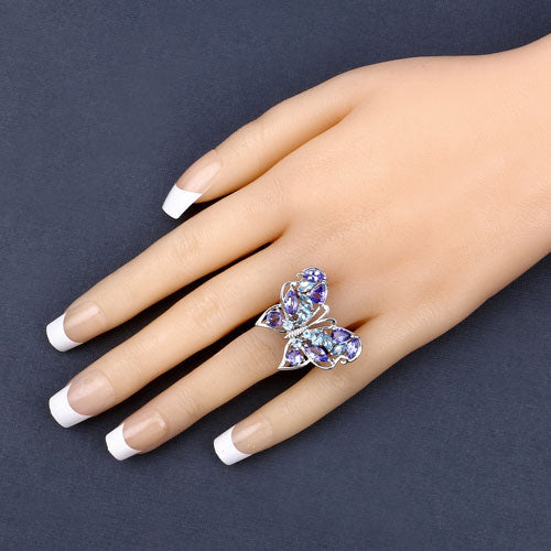Anillo de plata de ley .925 con tanzanita genuina de 3.60 quilates y topacio azul suizo