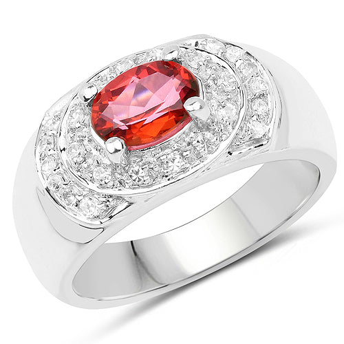 Anillo de plata de ley .925 con topacio rosa genuino de 1.37 quilates y circonita cúbica blanca