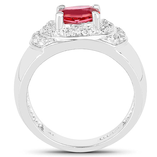 Anillo de plata de ley .925 con topacio rosa genuino de 1.37 quilates y circonita cúbica blanca