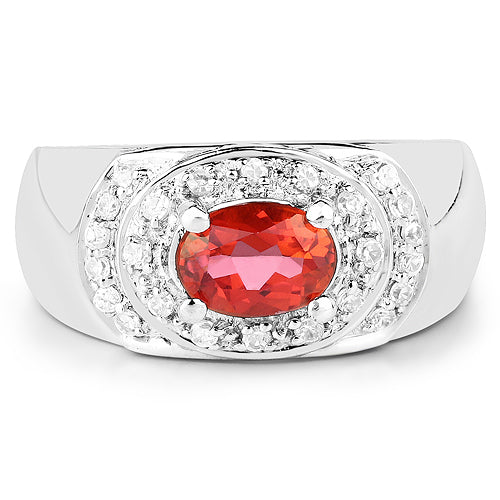 Anillo de plata de ley .925 con topacio rosa genuino de 1.37 quilates y circonita cúbica blanca