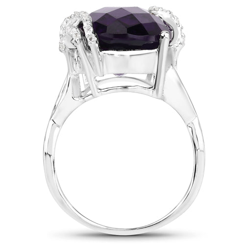 Anillo de plata de ley .925 con amatista genuina de 10.44 quilates y topacio blanco